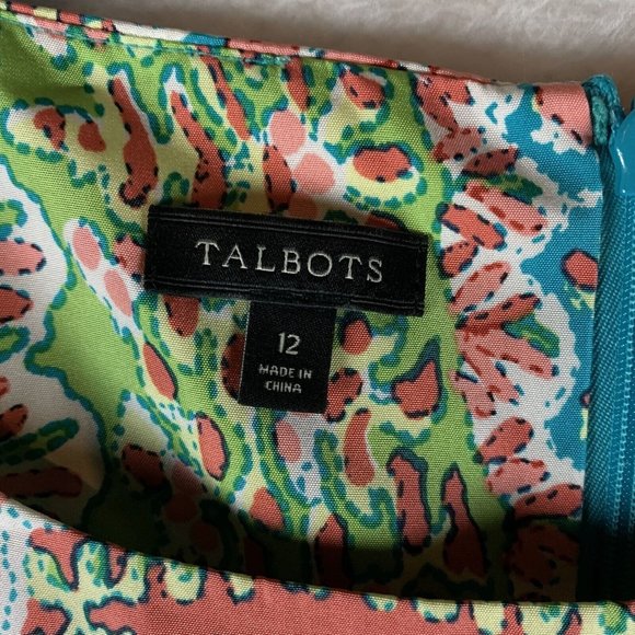 Talbots Shift Dress Women's 12 Multicolor Paisley Silk Back Zip Round Neck 7894 - Picture 2 of 7